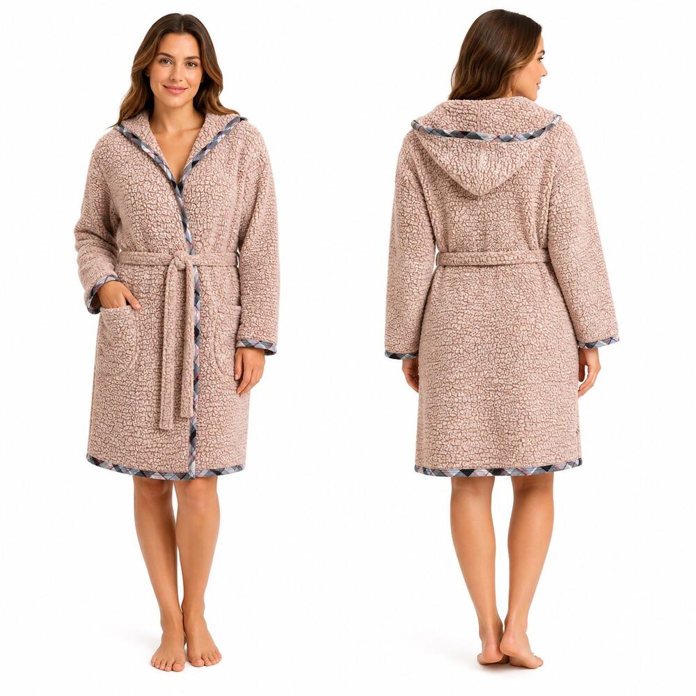Vera Bradley Rose Tone Sherpa Hooded Tie Waist Robe